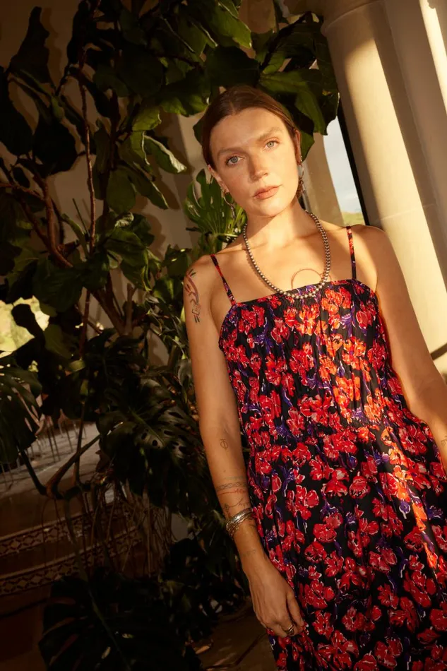 Dresses Shop Natalie Martin GINA MAXI Silk Watercolor Print Onyx