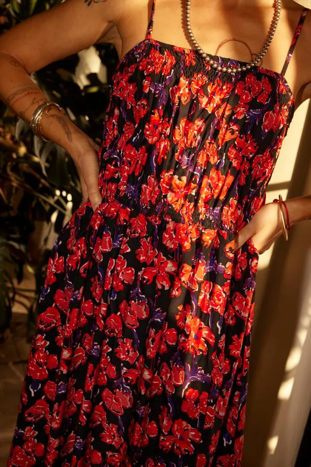 Dresses Shop Natalie Martin GINA MAXI Silk Watercolor Print Onyx