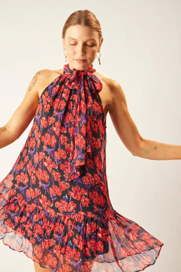 Dresses Shop Natalie Martin INDIANA MINI Chiffon Watercolor Onyx