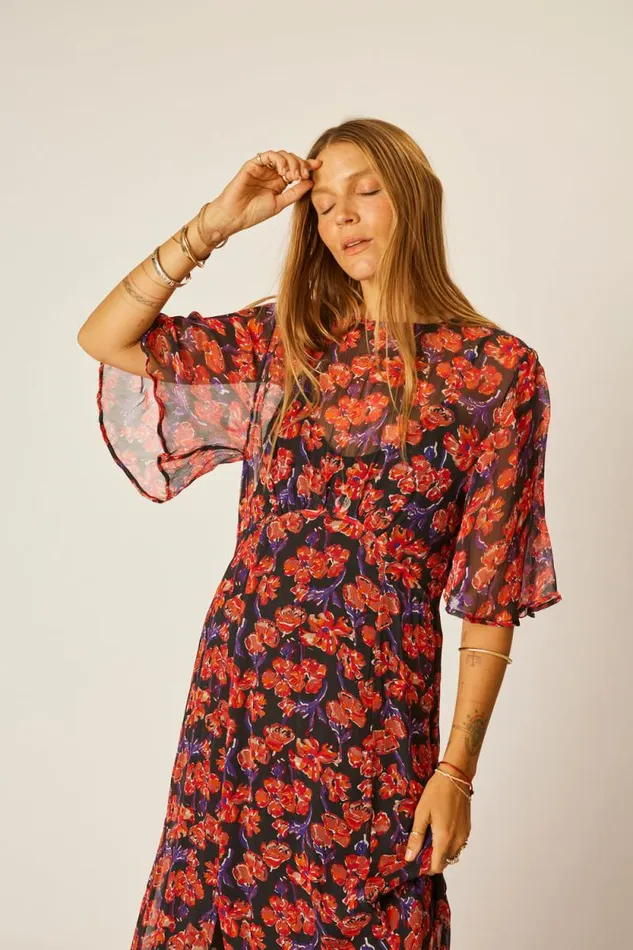 Dresses Shop Natalie Martin LILY DRESS Chiffon Watercolor Onyx