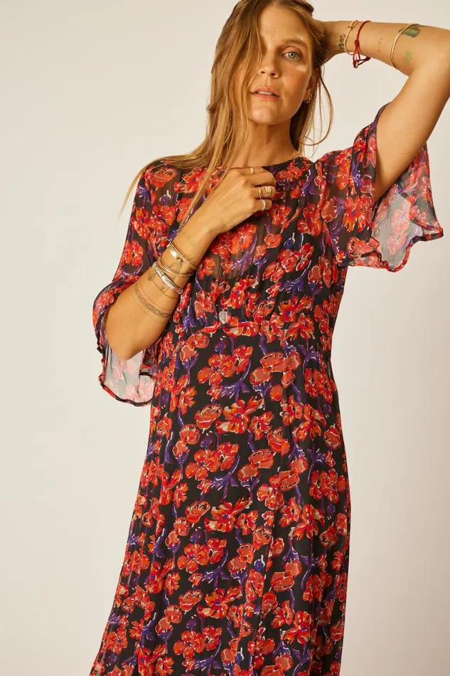 Dresses Shop Natalie Martin LILY DRESS Chiffon Watercolor Onyx