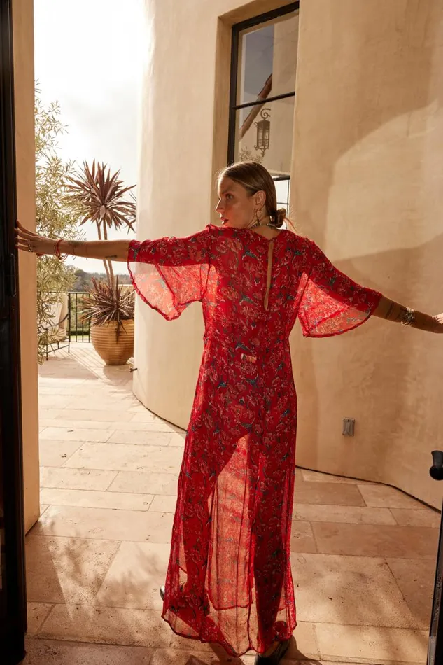 Dresses Shop Natalie Martin LILY DRESS Chiffon Watercolor Vermil