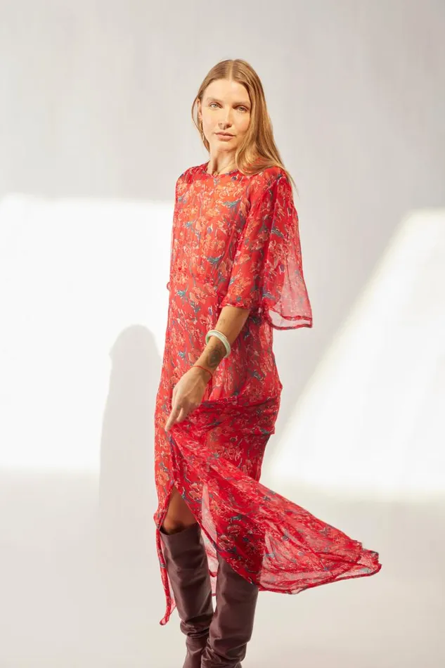 Dresses Shop Natalie Martin LILY DRESS Chiffon Watercolor Vermil