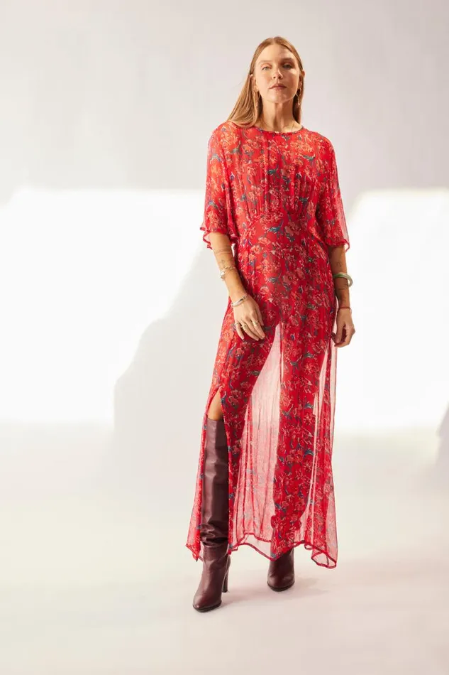Dresses Shop Natalie Martin LILY DRESS Chiffon Watercolor Vermil