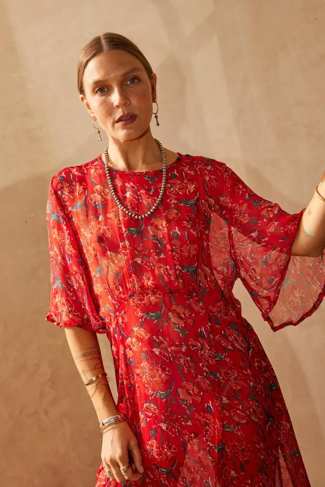 Dresses Shop Natalie Martin LILY DRESS Chiffon Watercolor Vermil