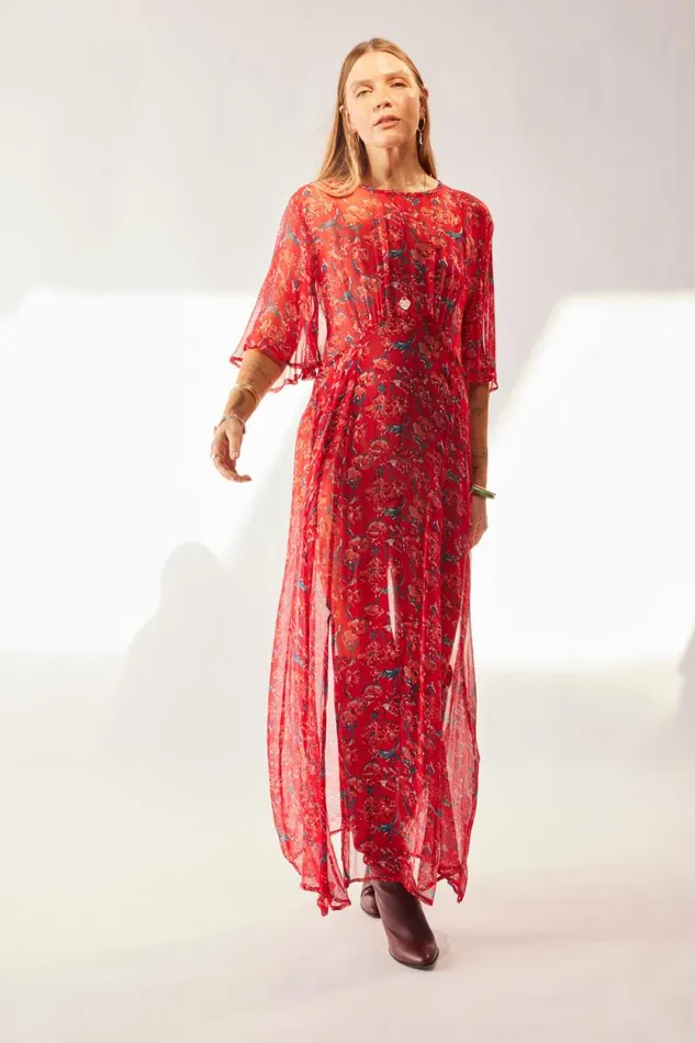 Dresses Shop Natalie Martin LILY DRESS Chiffon Watercolor Vermil