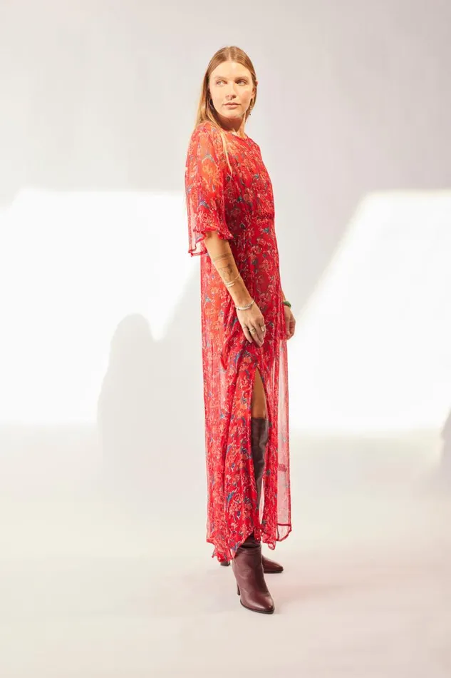 Dresses Shop Natalie Martin LILY DRESS Chiffon Watercolor Vermil