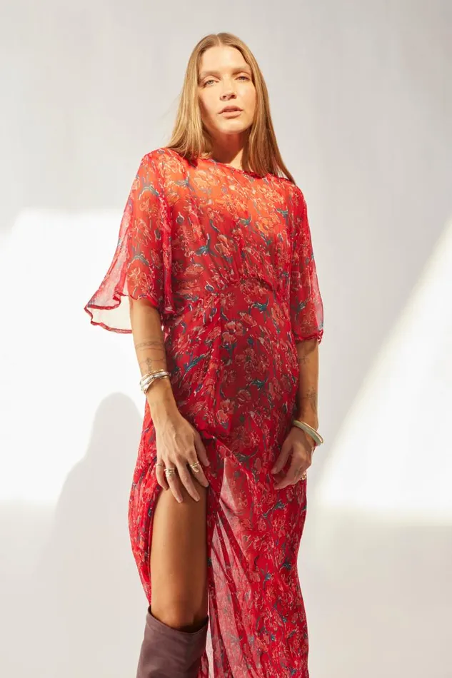 Dresses Shop Natalie Martin LILY DRESS Chiffon Watercolor Vermil