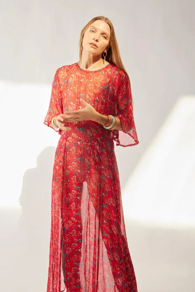 Dresses Shop Natalie Martin LILY DRESS Chiffon Watercolor Vermil