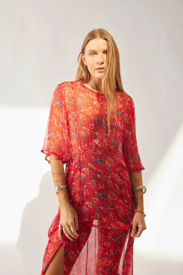 Dresses Shop Natalie Martin LILY DRESS Chiffon Watercolor Vermil