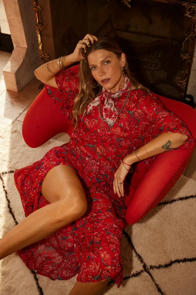 Dresses Shop Natalie Martin LILY DRESS Chiffon Watercolor Vermil