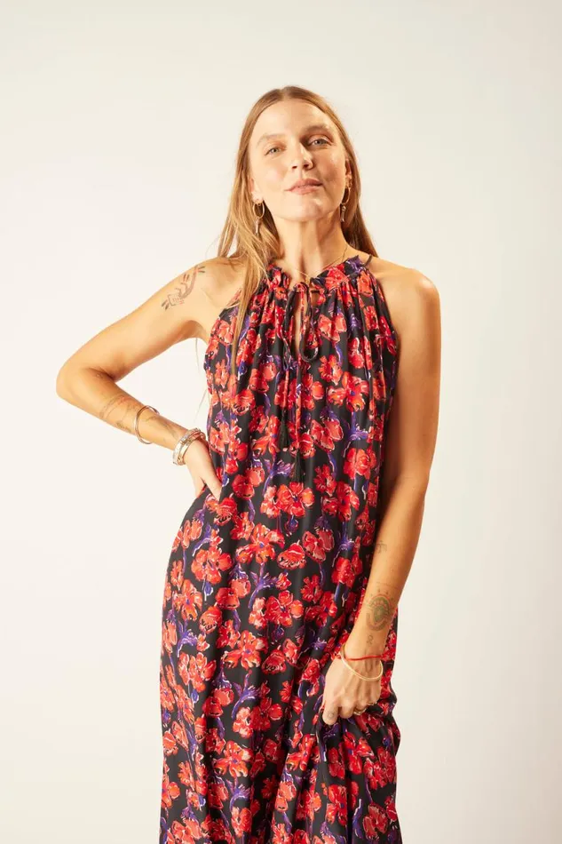 Dresses Shop Natalie Martin MARLIEN DRESS Silk Watercolor Onyx