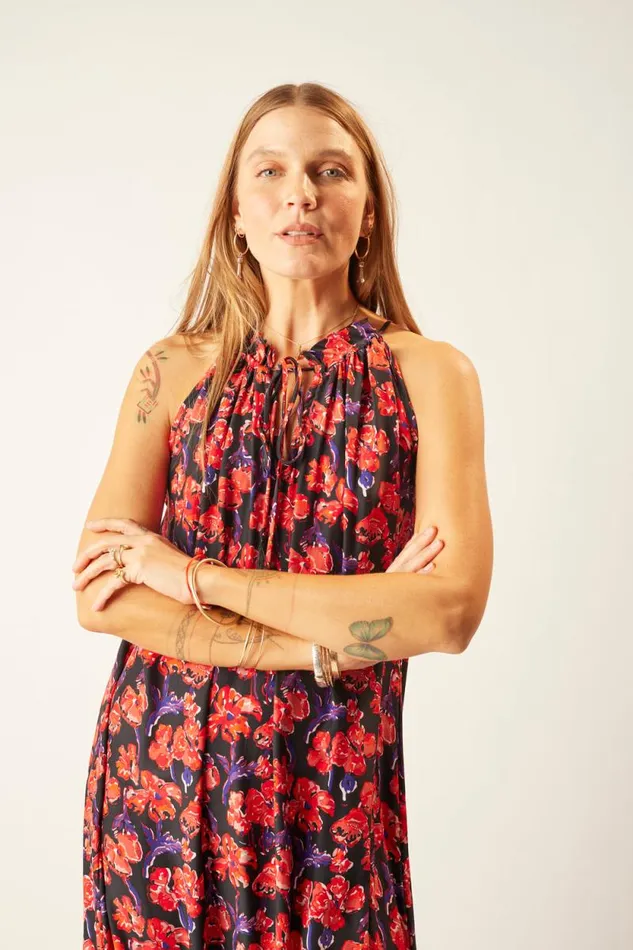 Dresses Shop Natalie Martin MARLIEN DRESS Silk Watercolor Onyx