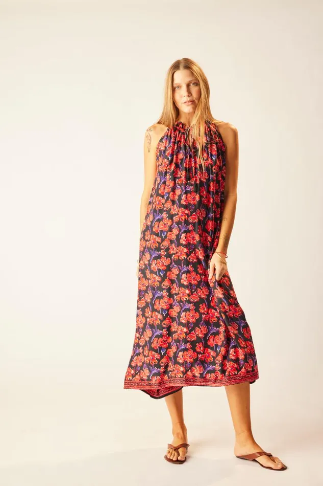 Dresses Shop Natalie Martin MARLIEN DRESS Silk Watercolor Onyx