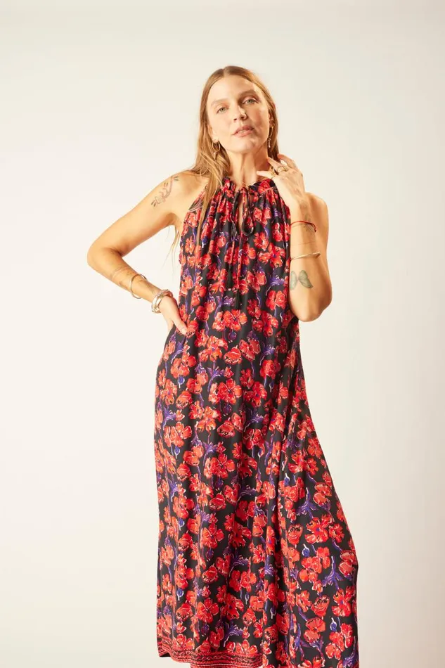 Dresses Shop Natalie Martin MARLIEN DRESS Silk Watercolor Onyx