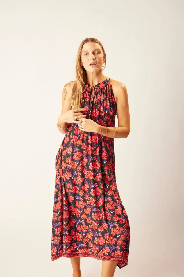 Dresses Shop Natalie Martin MARLIEN DRESS Silk Watercolor Onyx