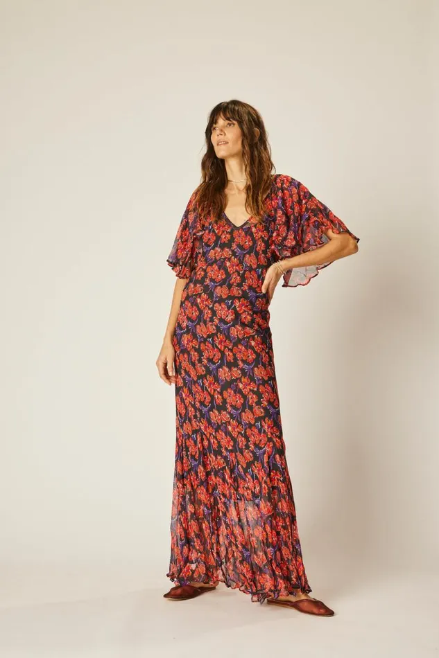 Dresses Shop Natalie Martin RAMYA DRESS Chiffon Watercolor Onyx
