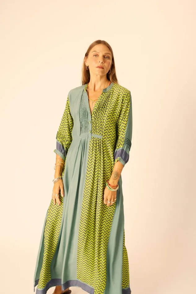 Dresses Shop Natalie Martin SAMMIE MAXI Block Zigzag Lime