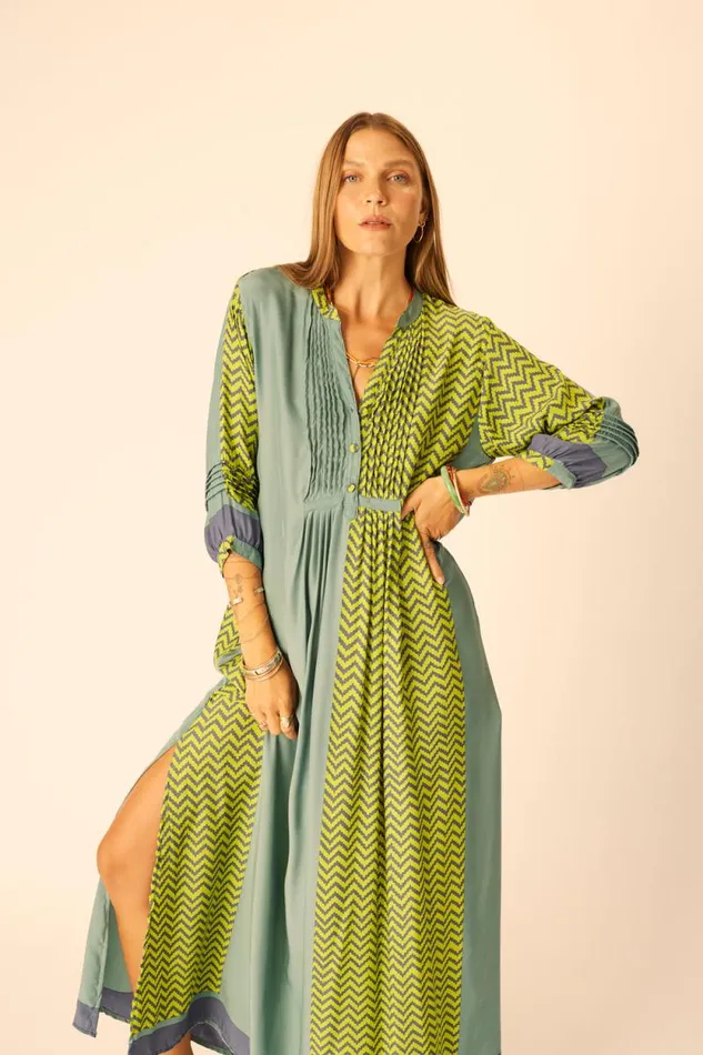 Dresses Shop Natalie Martin SAMMIE MAXI Block Zigzag Lime