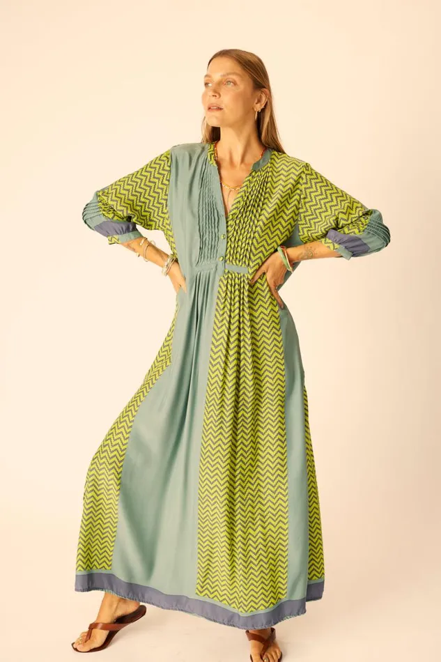 Dresses Shop Natalie Martin SAMMIE MAXI Block Zigzag Lime