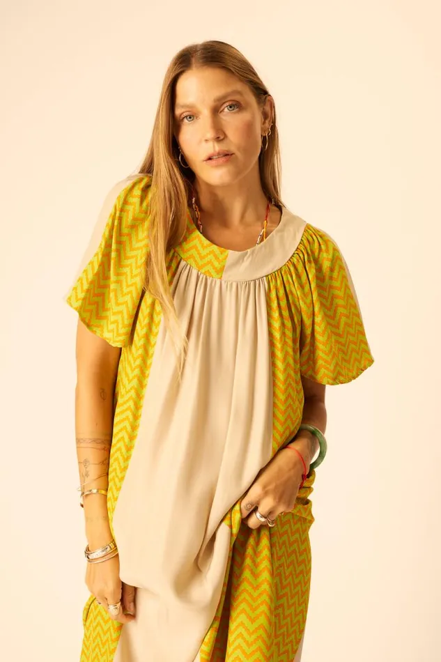 Dresses Shop Natalie Martin SIENNA DRESS Block Zigzag Tangerine