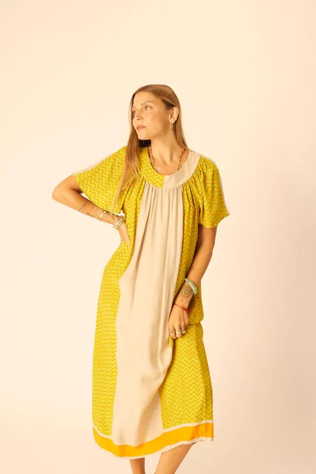 Dresses Shop Natalie Martin SIENNA DRESS Block Zigzag Tangerine