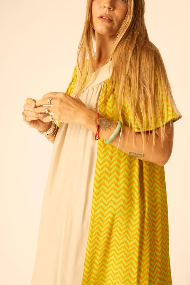 Dresses Shop Natalie Martin SIENNA DRESS Block Zigzag Tangerine