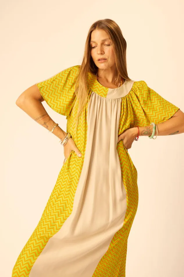 Dresses Shop Natalie Martin SIENNA DRESS Block Zigzag Tangerine