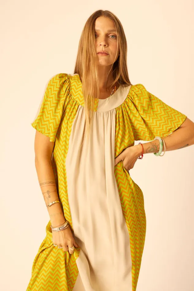 Dresses Shop Natalie Martin SIENNA DRESS Block Zigzag Tangerine