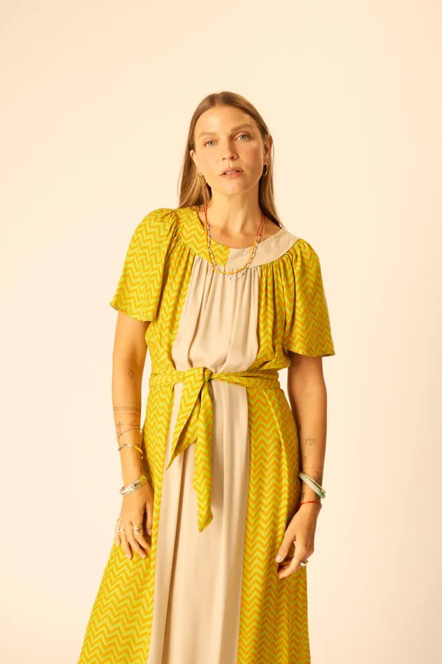 Dresses Shop Natalie Martin SIENNA DRESS Block Zigzag Tangerine