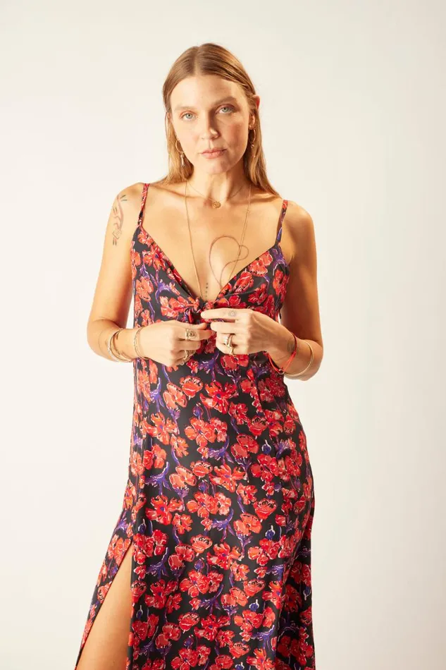 Dresses Shop Natalie Martin SOPHIE DRESS Silk Watercolor Print Onyx