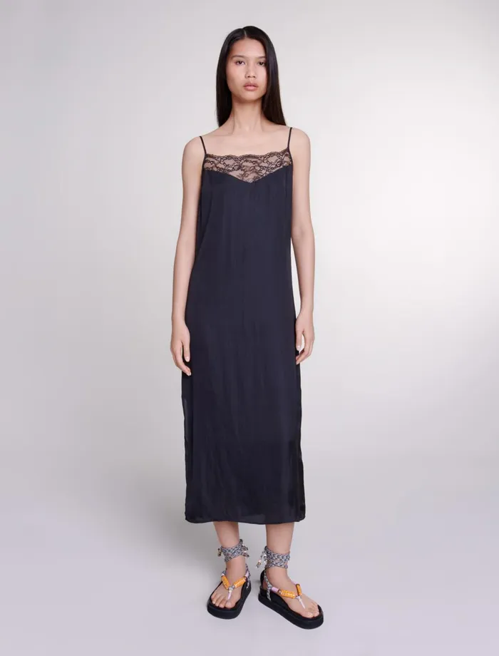Dresses Women Maje Long Satin Dress Black