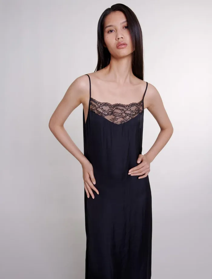 Dresses Women Maje Long Satin Dress Black