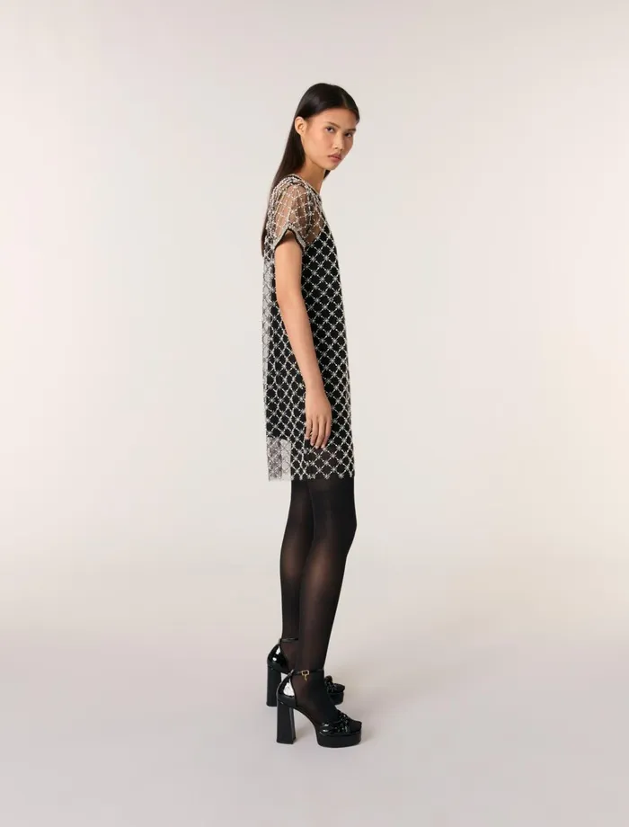 Dresses Women Maje Short Embroidered Tulle Dress Black