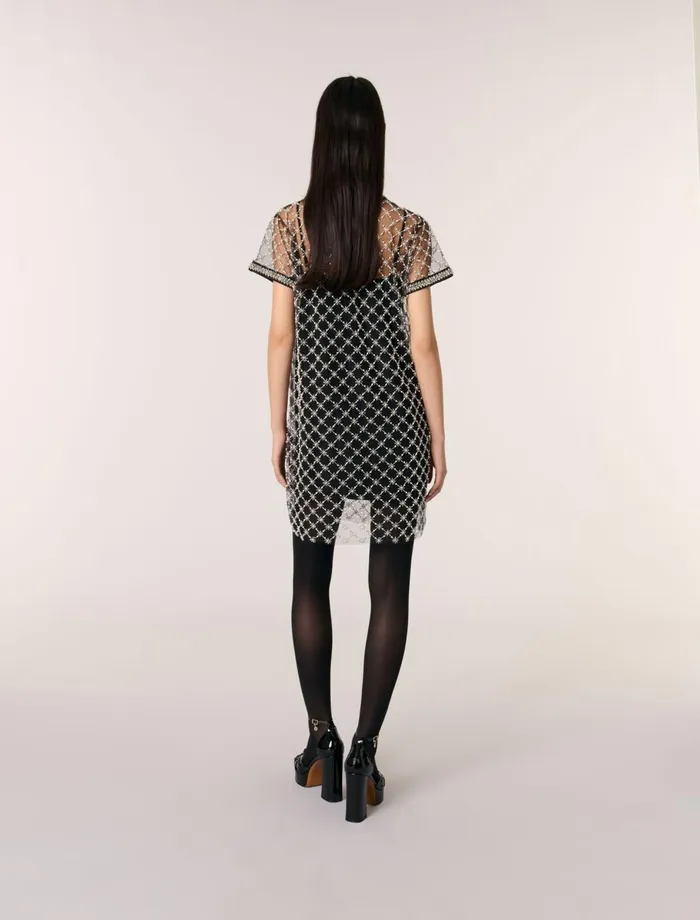 Dresses Women Maje Short Embroidered Tulle Dress Black