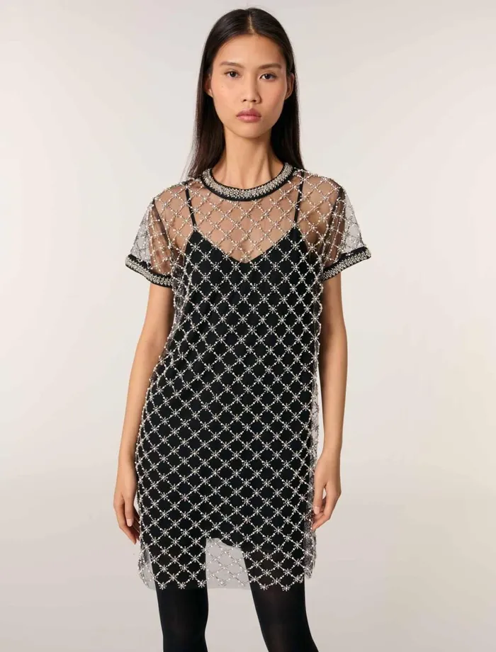 Dresses Women Maje Short Embroidered Tulle Dress Black