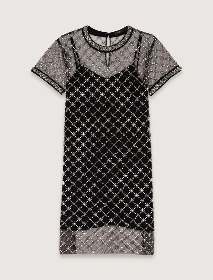 Dresses Women Maje Short Embroidered Tulle Dress Black