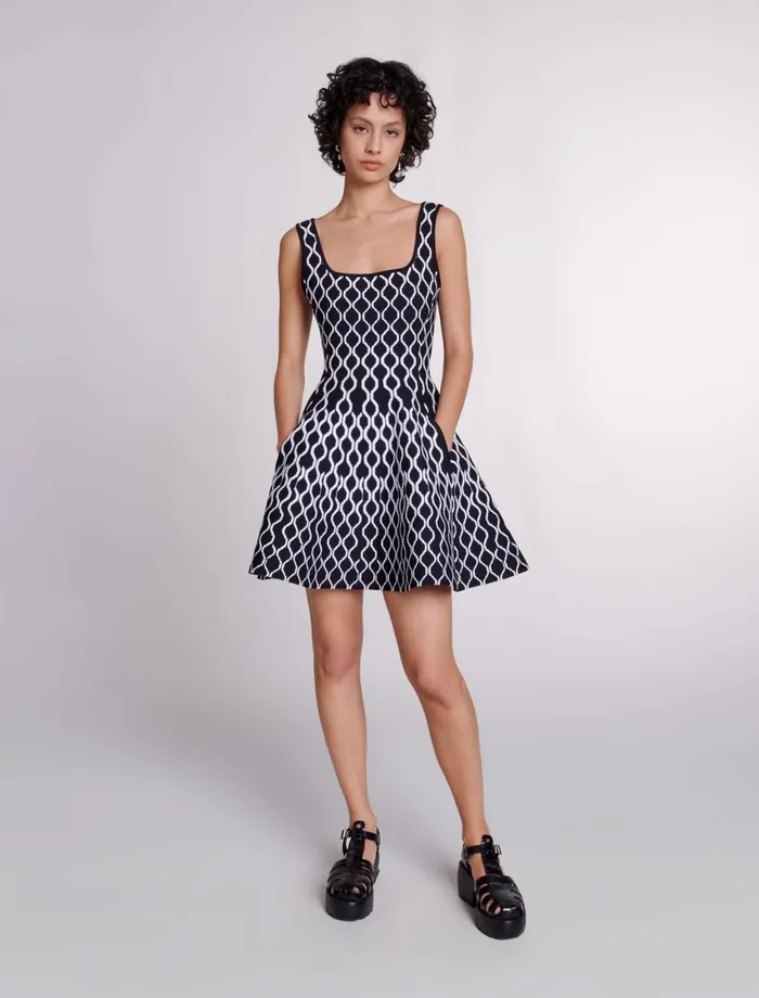 Dresses Women Maje Short Patterned Knit Dress Blackwhite