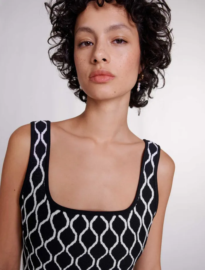 Dresses Women Maje Short Patterned Knit Dress Blackwhite