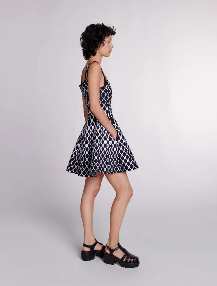 Dresses Women Maje Short Patterned Knit Dress Blackwhite