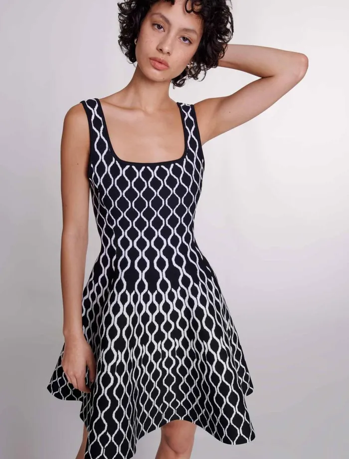 Dresses Women Maje Short Patterned Knit Dress Blackwhite