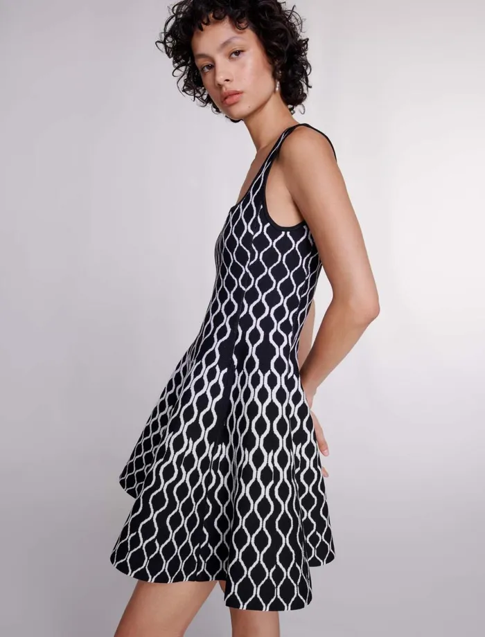 Dresses Women Maje Short Patterned Knit Dress Blackwhite