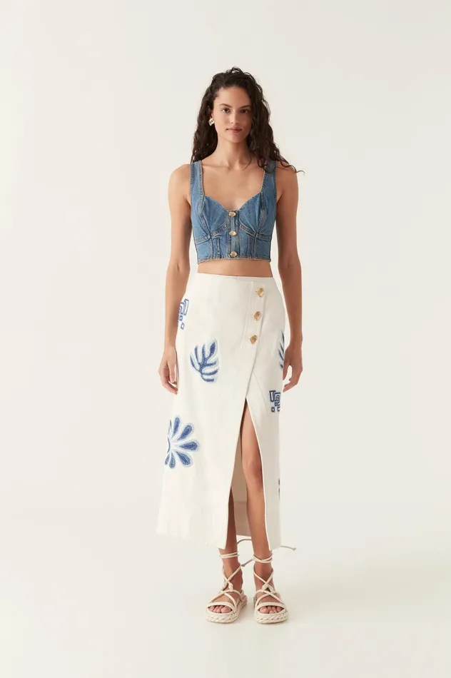 Elena Denim Cropped Bustier 90039s Wash Women Aje Tops