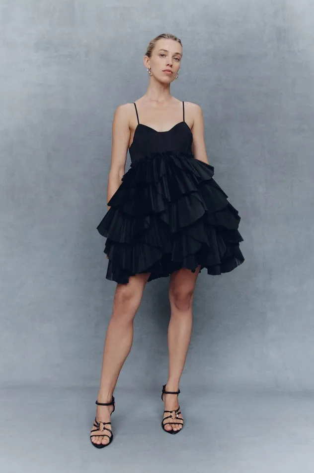 Elsie Pleat Mini Dress Black Women Aje Black Dresses