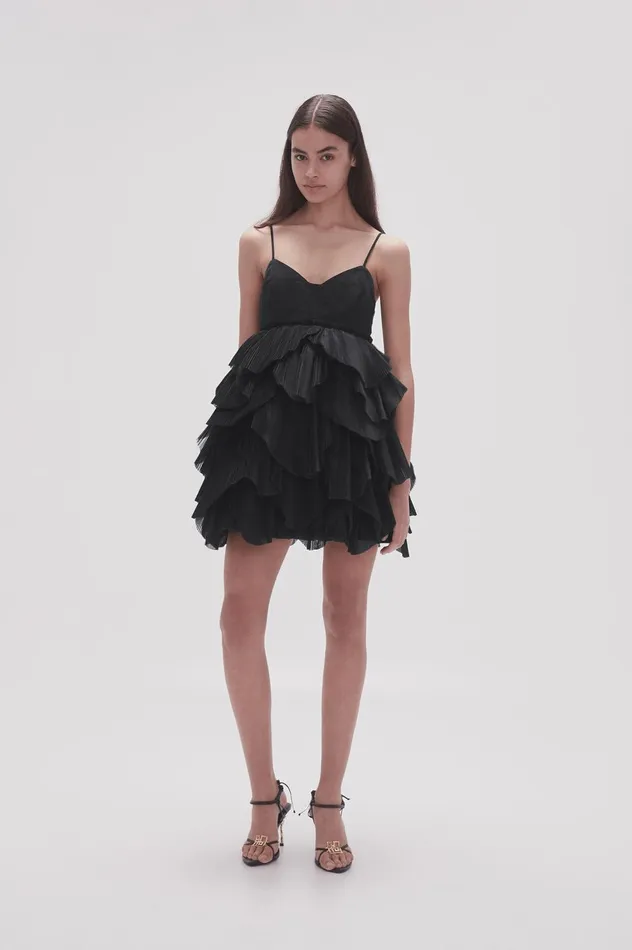 Elsie Pleat Mini Dress Black Women Aje Black Dresses