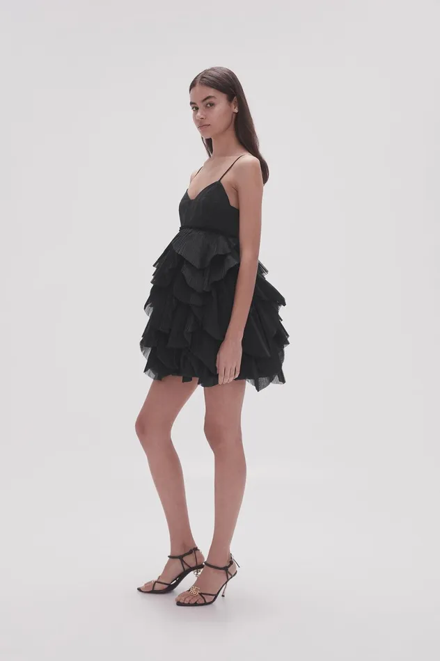 Elsie Pleat Mini Dress Black Women Aje Black Dresses