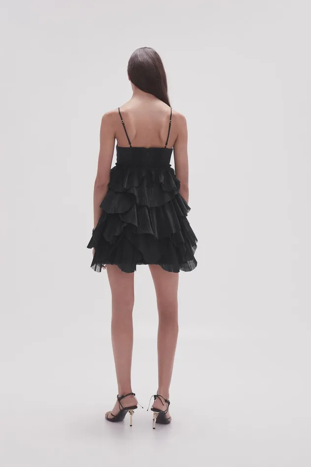 Elsie Pleat Mini Dress Black Women Aje Black Dresses