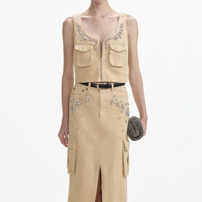 Embellished Denim Cargo Top Women Self Portrait Tops
