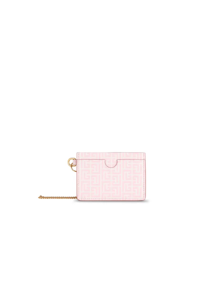 Embossed Calfskin Coin Card Holder Pink Women Balmain Small Leather Goods