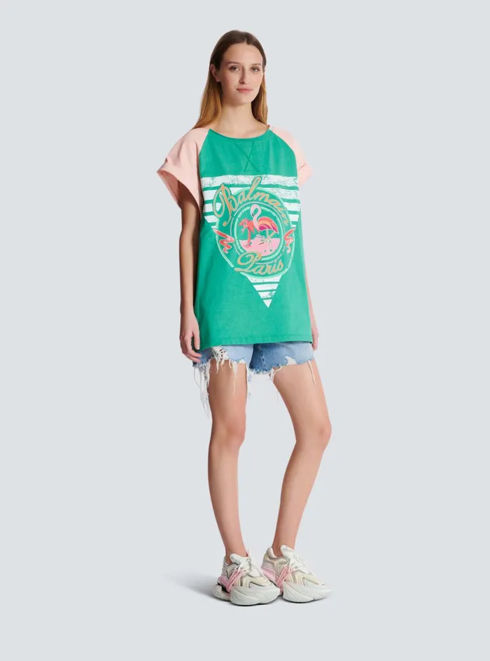 Flamingo Tshirt Green Women Balmain TShirts